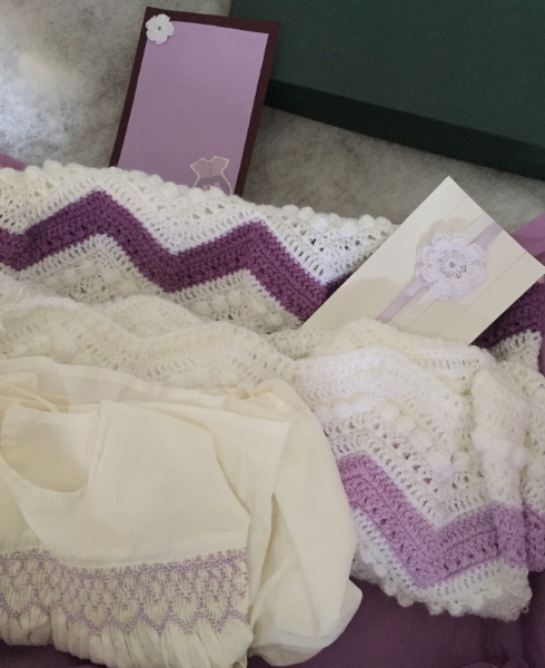 Purple blanket and smocked dress set